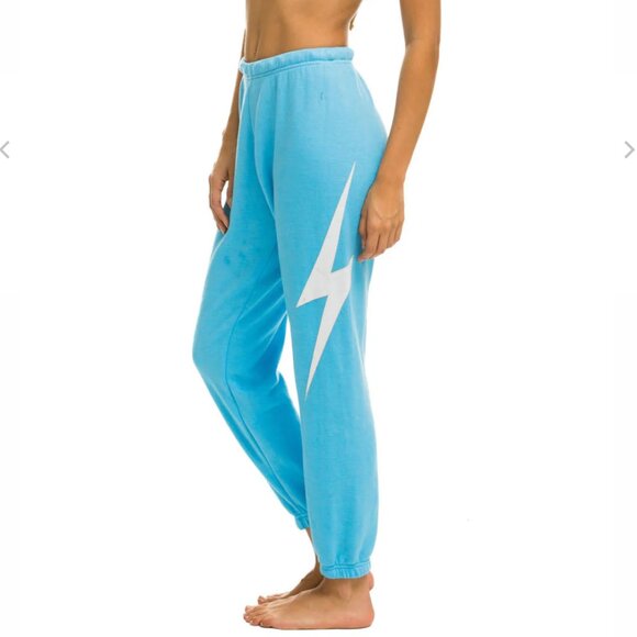 Aviator Nation Pants - Light blue bolt stitch aviator nation sweats